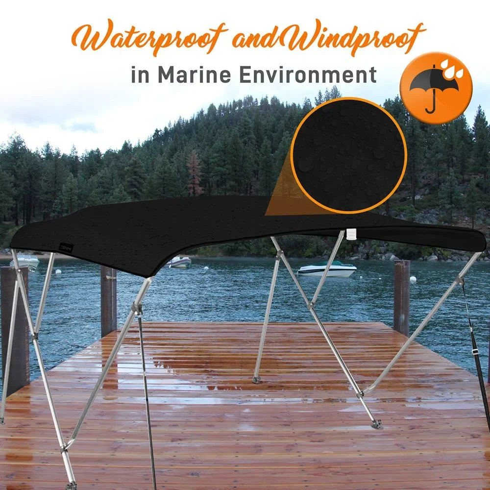 SizeereneLife 4 Bow 85-90 Inch Bimini Top Boat Cover with Double Walled Frame, Gray