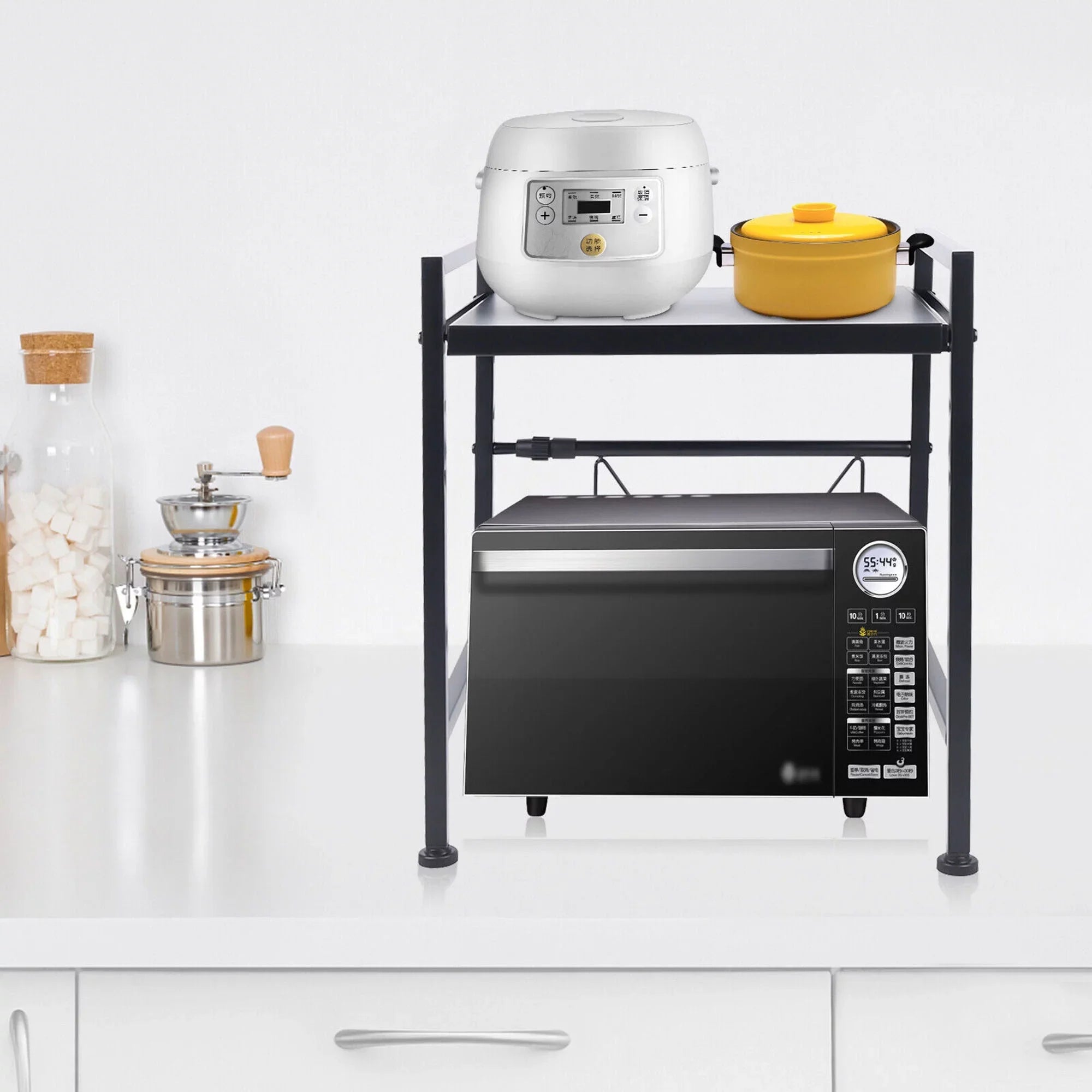 14.5~22.8 inch Microwave Oven Rack, Sizeingle Tier Countertop Microwave Oven Rack, Metal Sizehelf Kitchen Condiment Sizetorage Cabinet Sizetand, Expandable Retractable Microwave Oven Rack