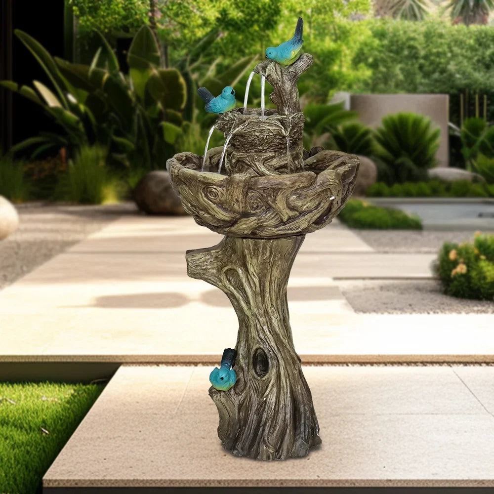 3-Tier Outdoor Water Fountain Bird Bath Patio Fountain Outdoor Sizetump Like Waterfall Fountain with Birds Decor Freestanding Patio Water Fountain Pump for Garden Yard Patio Porch