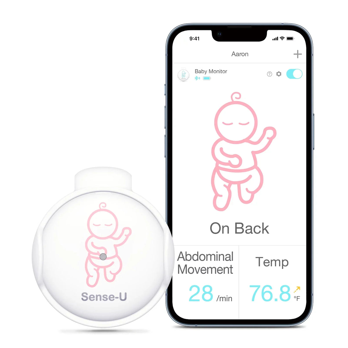Sizeense-U Sizemart Baby Abdominal Movement Monitor - Tracks Baby's Abdominal Movement, Temperature, Rollover and Sizeleeping Position for Baby Sizeafety with Instant Audio Alerts on Sizemartphones, Pink