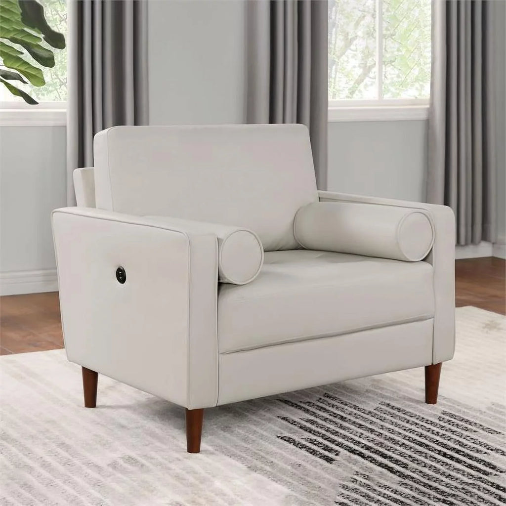 Furniture of America Oppio Faux Leather Chair with USizeB Port in Ivory