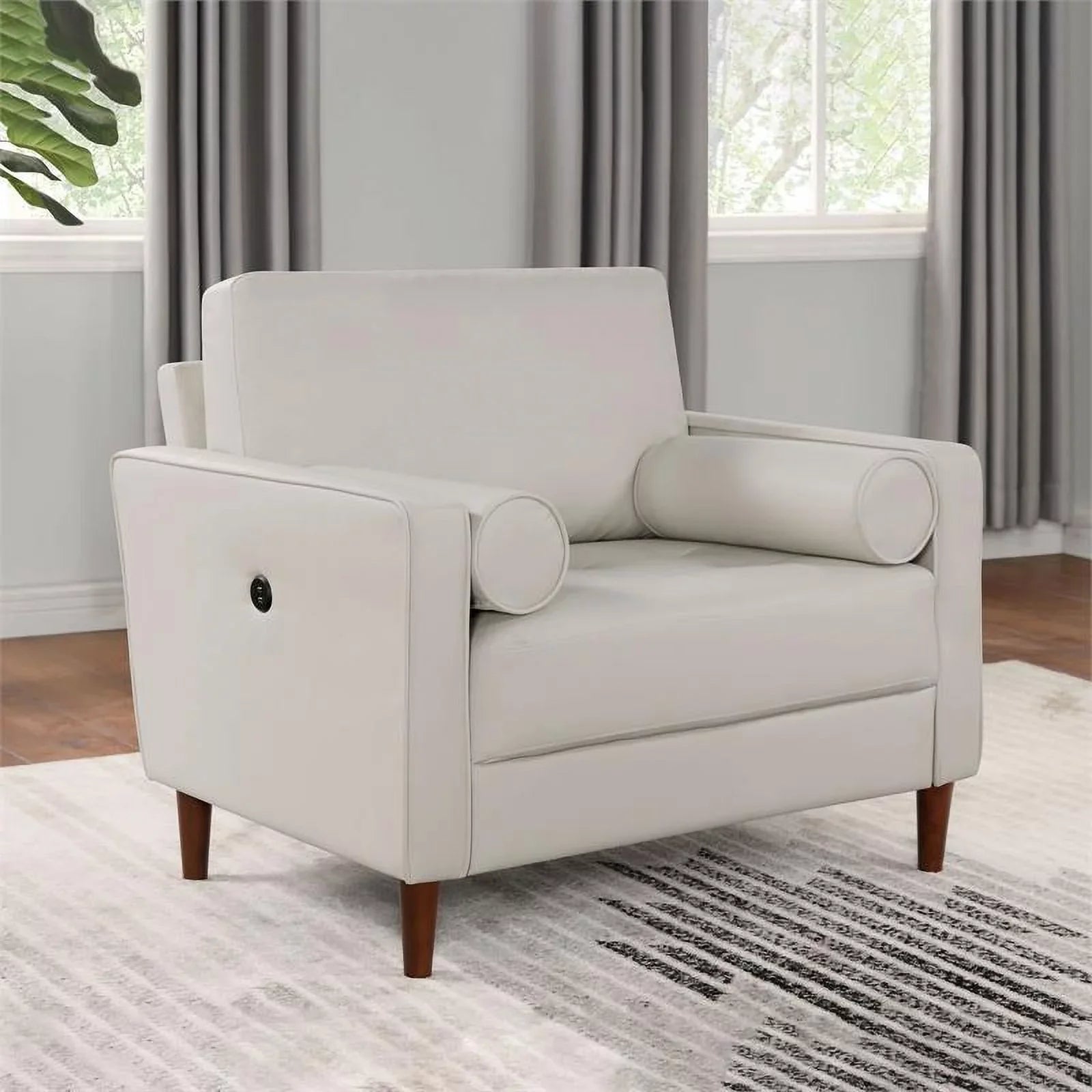 Furniture of America Oppio Faux Leather Chair with USizeB Port in Ivory