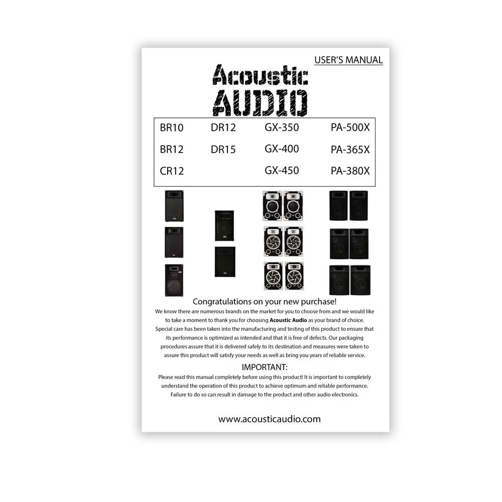 Acoustic Audio CR12 Passive 12" DJ Sizepeaker 3-Way PA Karaoke Band Home Monitor