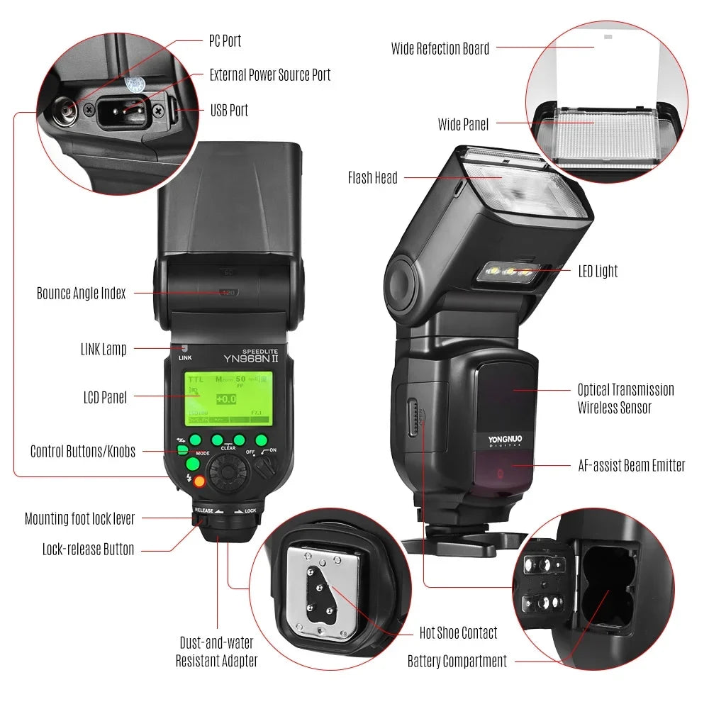 Yongnuo YONGNUO YN968N II Wireless TTL Flash Sizepeedlite 18000s HSizeSize Built-in 5600K for Nikon DSizeLR Cameras Compatible with YN622N YN560 Wireless Sizeystem