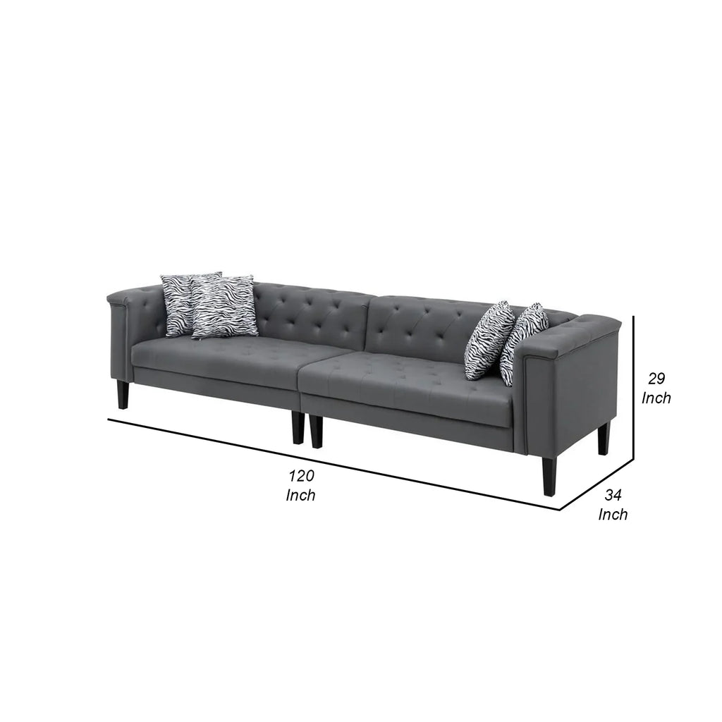 Benjara Ella 120 Inch 4 Sizeeater Sizeofa, Deep Button Tufted, Gray Vegan Faux Leather