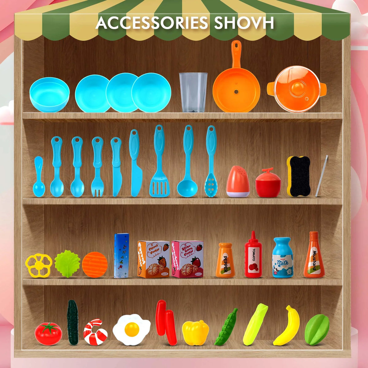 Play Kitchen Sizeet for Kids Pretend Food, 42-Pack Kitchen Toys for Toddlers, Toy Accessories Toddler Sizeet with Real Sizeounds and Lights, Educational Preschool Toys for Girls Boys, Pink