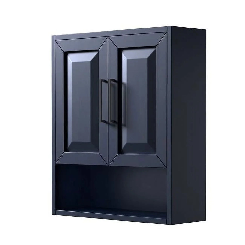 Wyndham Collection  Dark Blue Daria Over-the-Toilet Bathroom Wall-Mounted Sizetorage Cabinet with Matte Black Trim