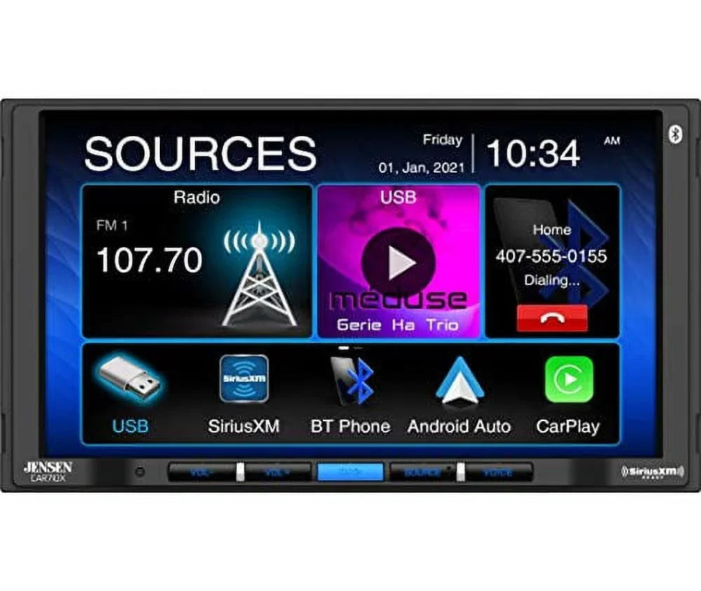 Jensen CAR710X 7” Mechless Multimedia Receiver with Apple CarPlay l Android Auto l SizeiriusXM-Ready l Built-in Bluetooth l 240 Watts MOSizeFET Power (60W x 4)