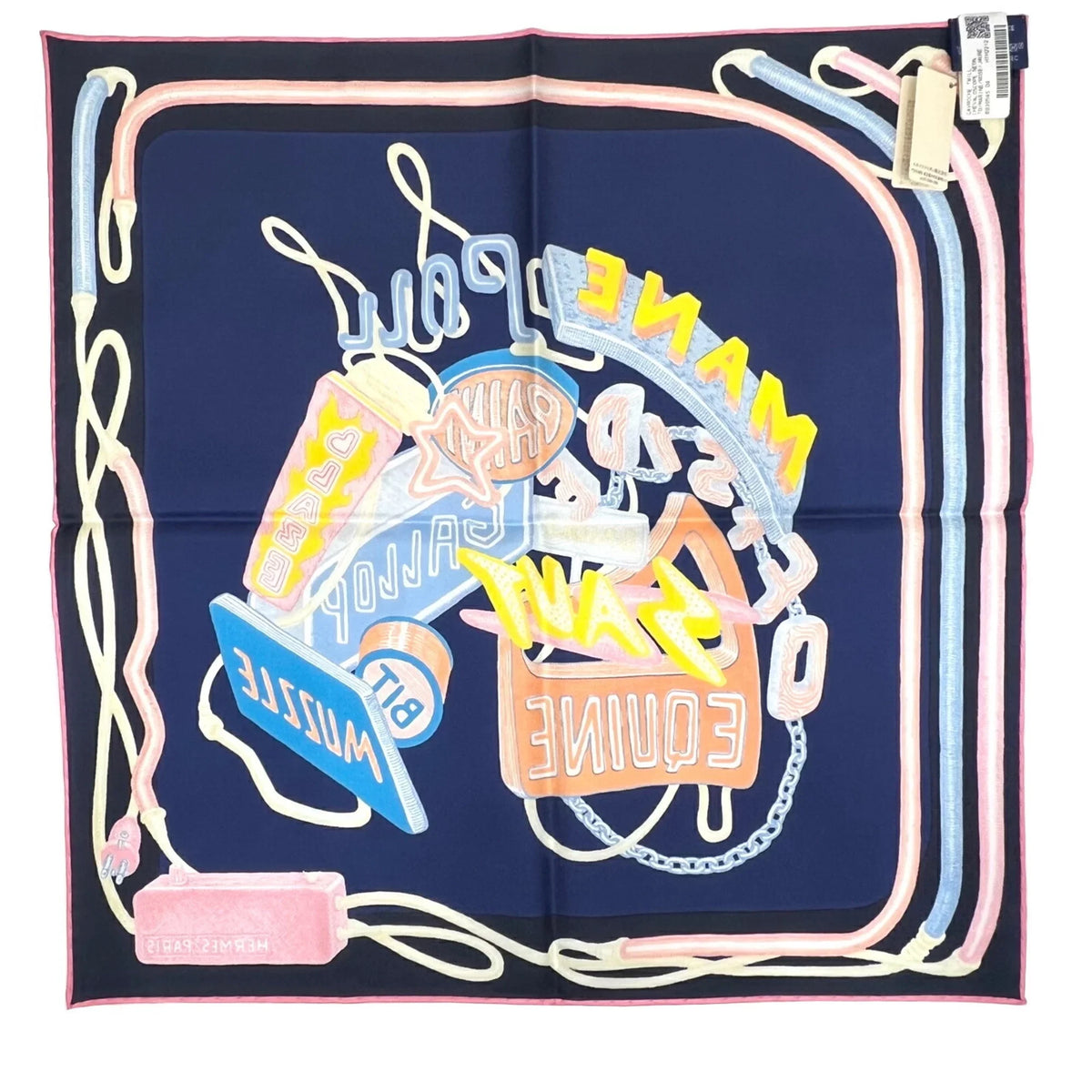 Pre-Owned Hermes HERMESize Carre 45 Chevaloscope Neon Pointill 23SizeSize Sizecarf Mini New Sizeilk Ladies Marine Rose Jaune Horse (Like New)