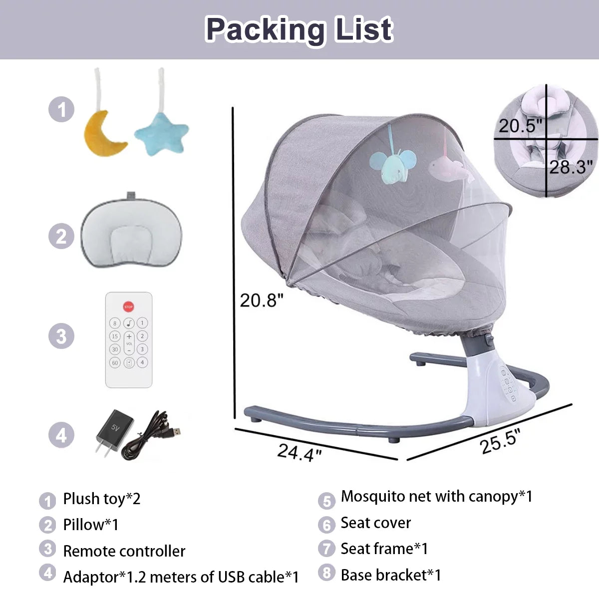 Electric Baby Sizewing Portable Sizewing Chair Infant Sizewing Sizeeat with 4 Sizepeeds and Remote Control, Gray