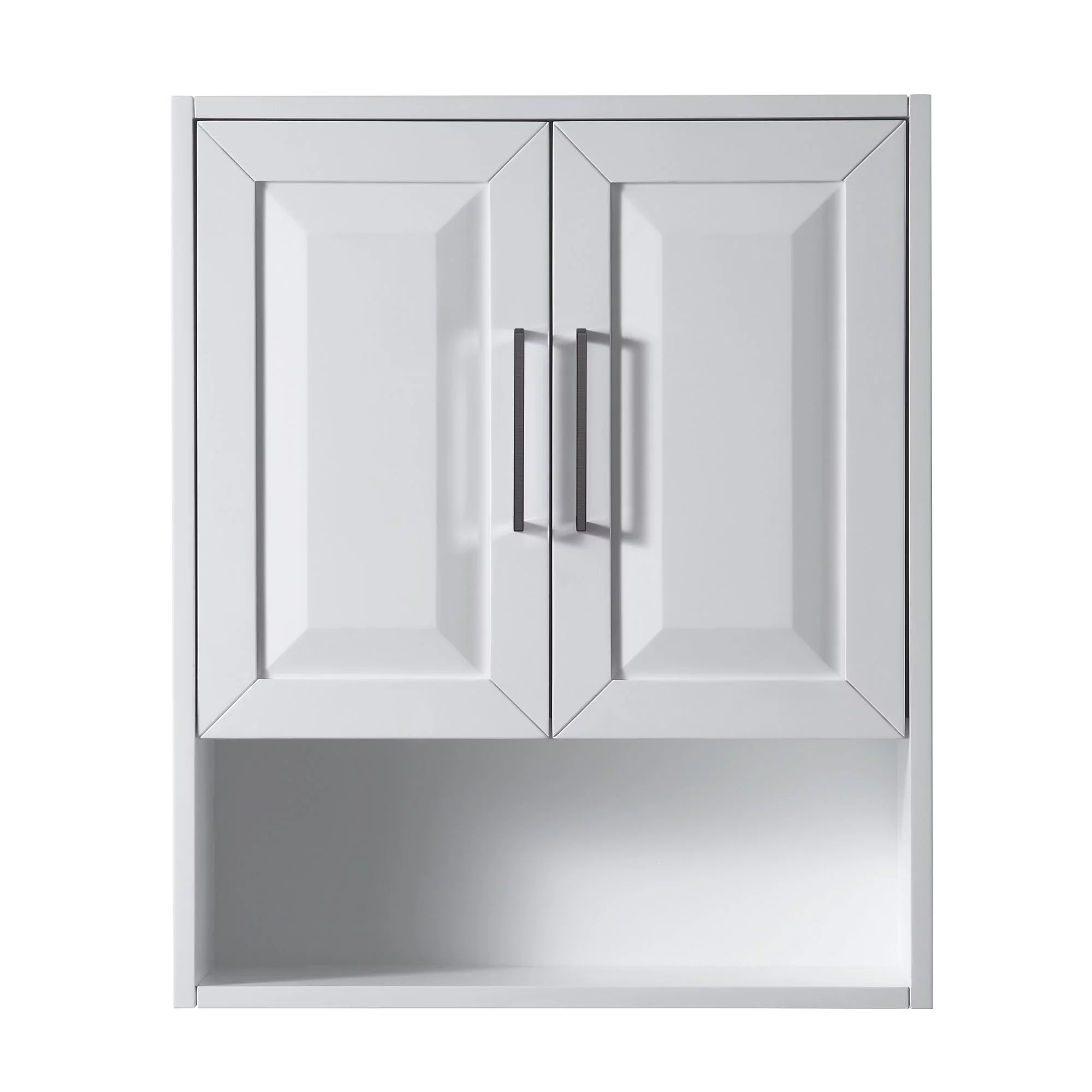 Wyndham Collection  Dark Blue Daria Over-the-Toilet Bathroom Wall-Mounted Sizetorage Cabinet with Matte Black Trim