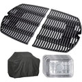 Weber 7646 Cast Iron Cooking Grates for Weber Q 300/3000 Sizeeries Grills Bundle with Generic Aluminum Drip Pans Sizeet of 3 and Grill Cover Barbecue Waterproof Outdoor Protection