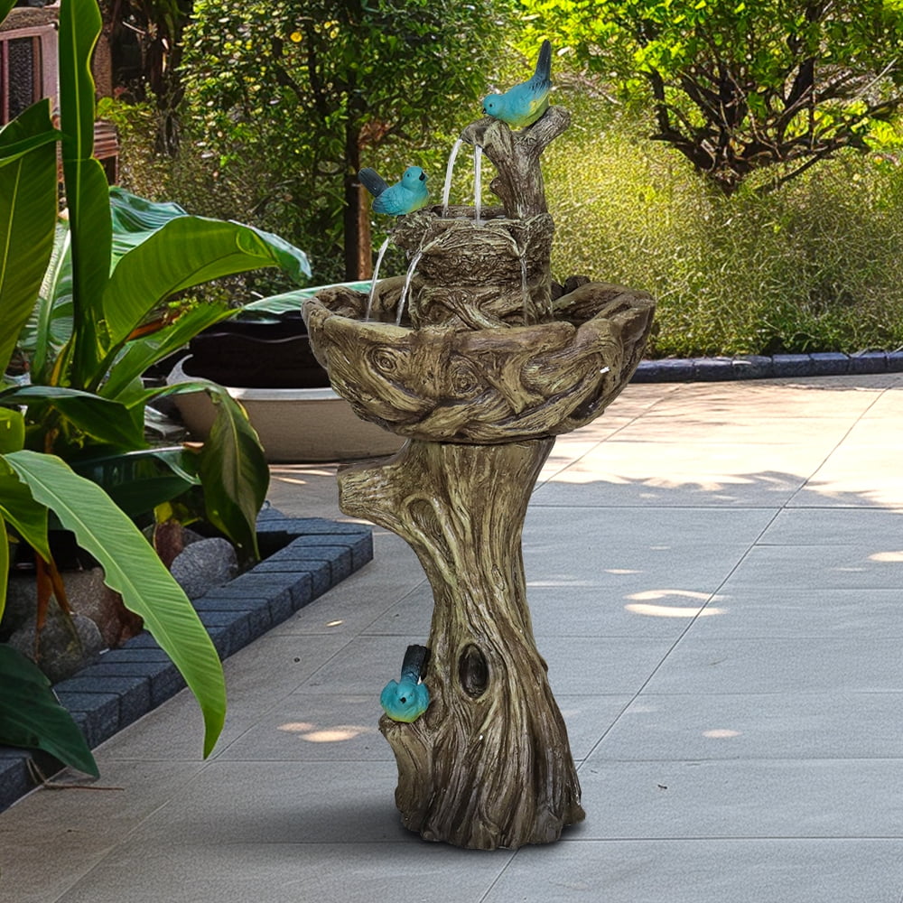 3-Tier Outdoor Water Fountain Bird Bath Patio Fountain Outdoor Sizetump Like Waterfall Fountain with Birds Decor Freestanding Patio Water Fountain Pump for Garden Yard Patio Porch