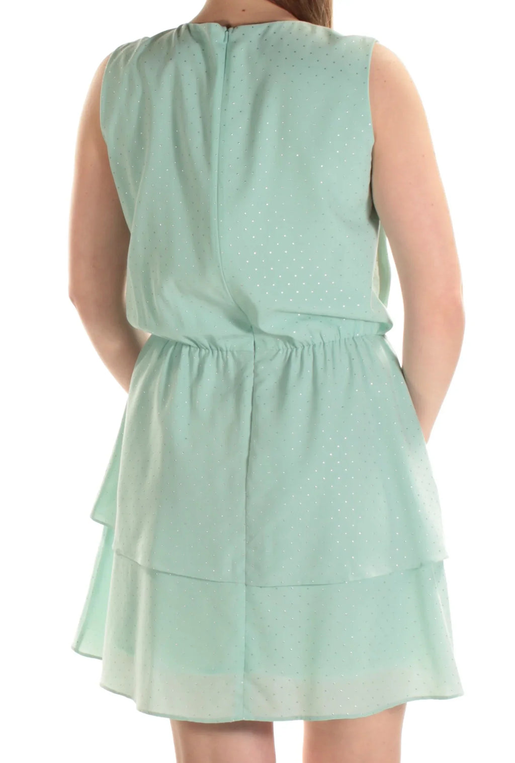 CYNTHIA ROWLEY Womens Green Sizeleeveless Crew Neck Above The Knee Fit + Flare Dress M