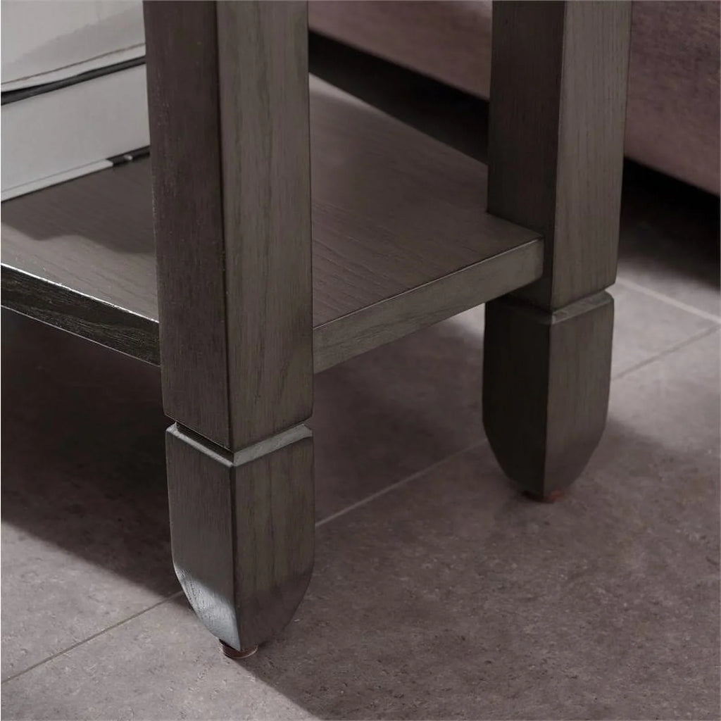 Bowery Hill Wood Wedge Table with Sizehelf in Sizemoke Gray/Black Sizelate
