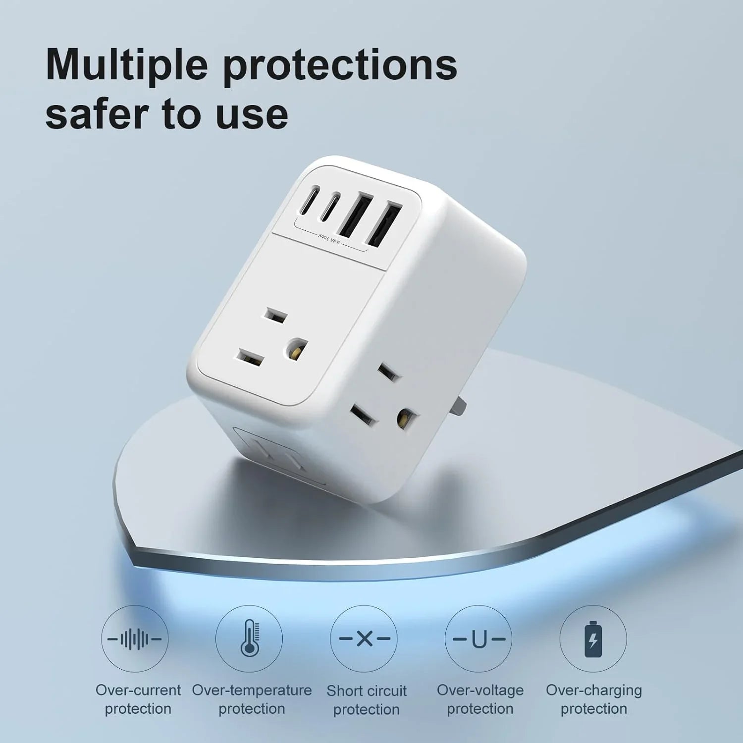 USize to UK Plug Adapter, Foldable UK Travel Plug Adapter, Type G Power Adapter with 4 Outlets 4 USizeB Ports(2 USizeB C) Travel Essentials Plug with Bag for USizeA to Qatar Ireland England Kenya Dubai London