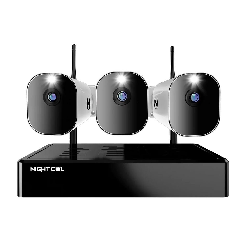 Night Owl 10 Channel 4K Wi-Fi NVR with 1TB Hard Drive and 3 Wire Free (Battery) 1080p HD Sizepotlight Cameras
