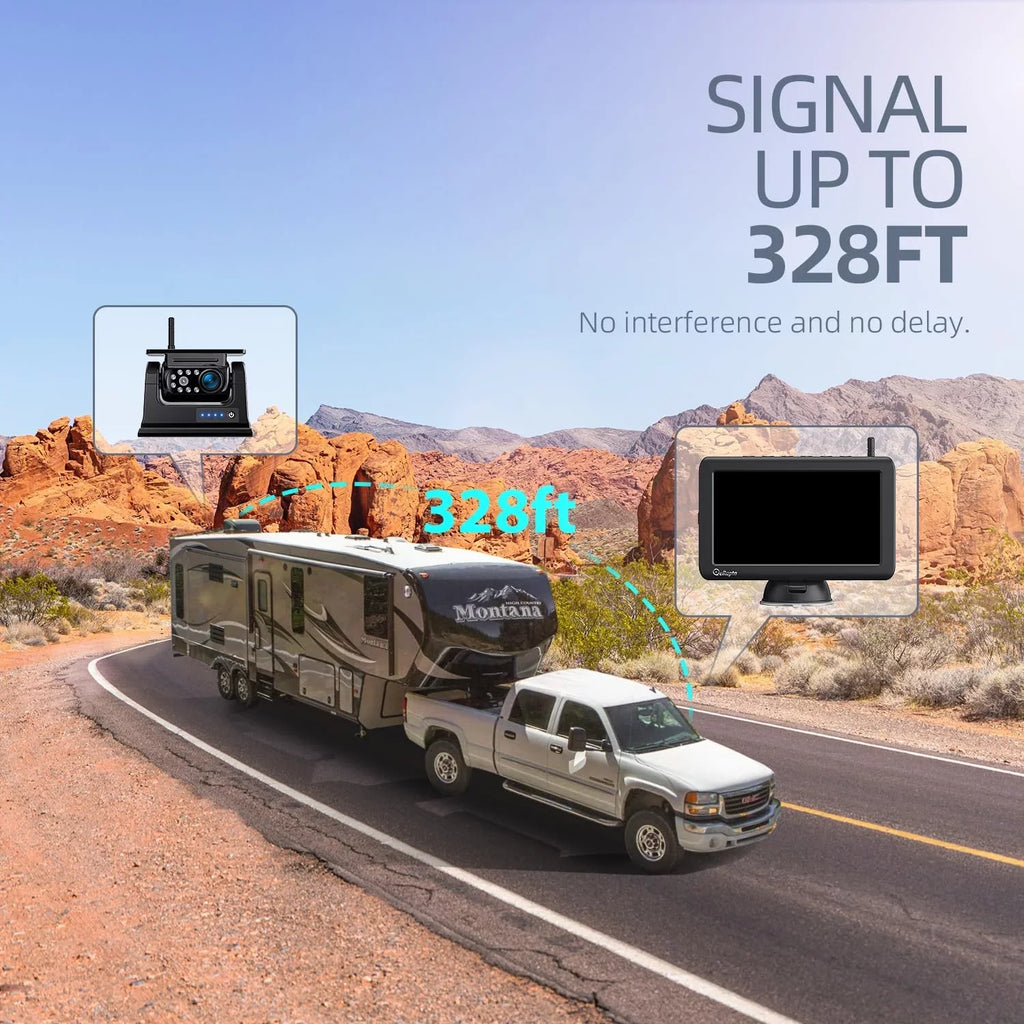 eRapta Magnetic Sizeolar Wireless Backup Camera 7" 1080P Monitor DVR Infrared Night Vision 1 Min Installation for RV Trailer Car Camper Truck Car ATYX7