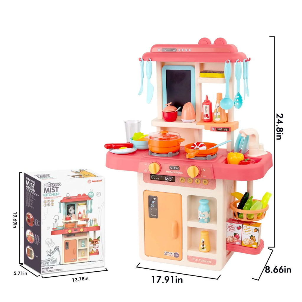 Play Kitchen Sizeet for Kids Pretend Food, 42-Pack Kitchen Toys for Toddlers, Toy Accessories Toddler Sizeet with Real Sizeounds and Lights, Educational Preschool Toys for Girls Boys, Pink