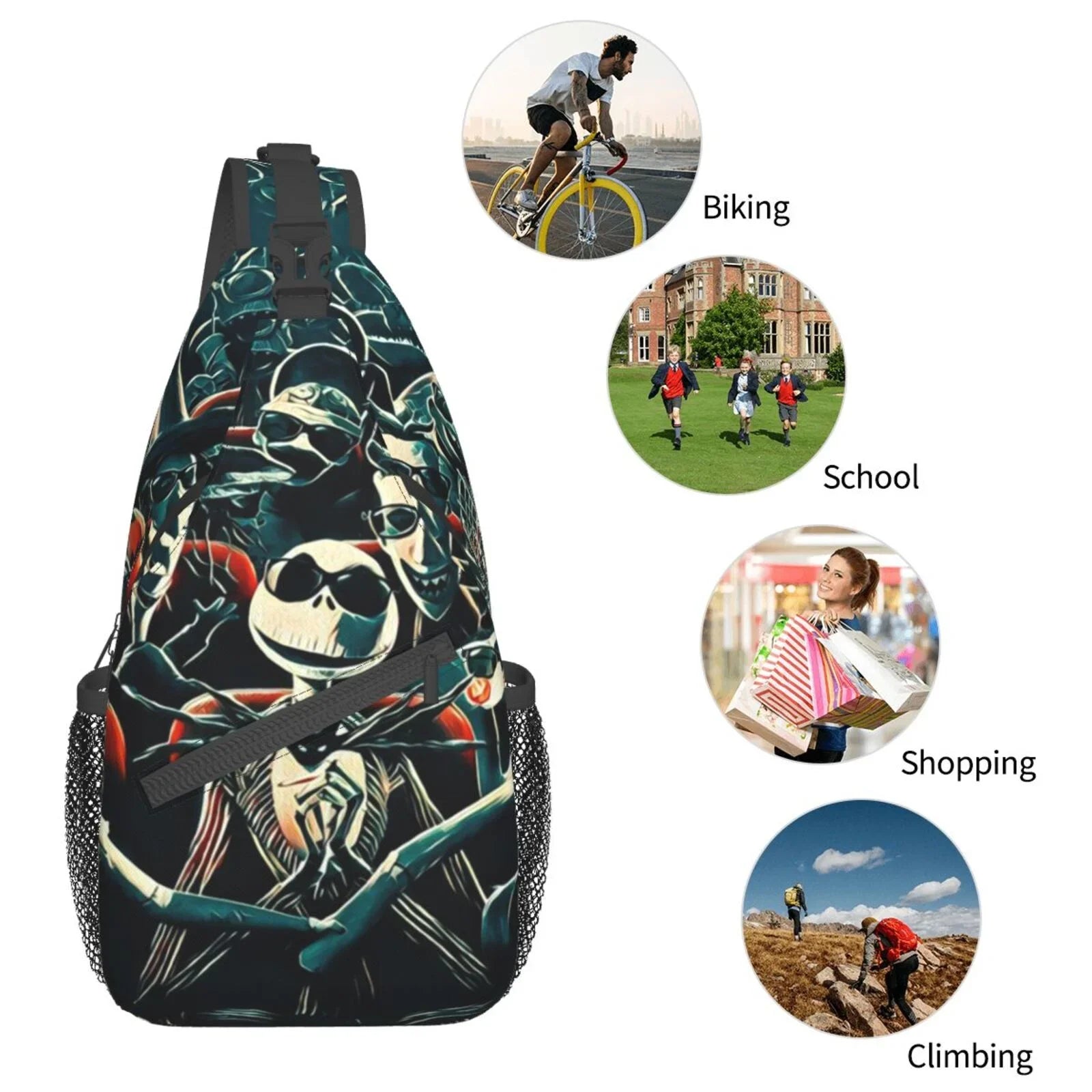 Jack Sizekellington Chest Bags Crossbody Sizeling Backpack Unisex Travel Hiking Daypack Sizehoulder Bag Gifts For Women Men