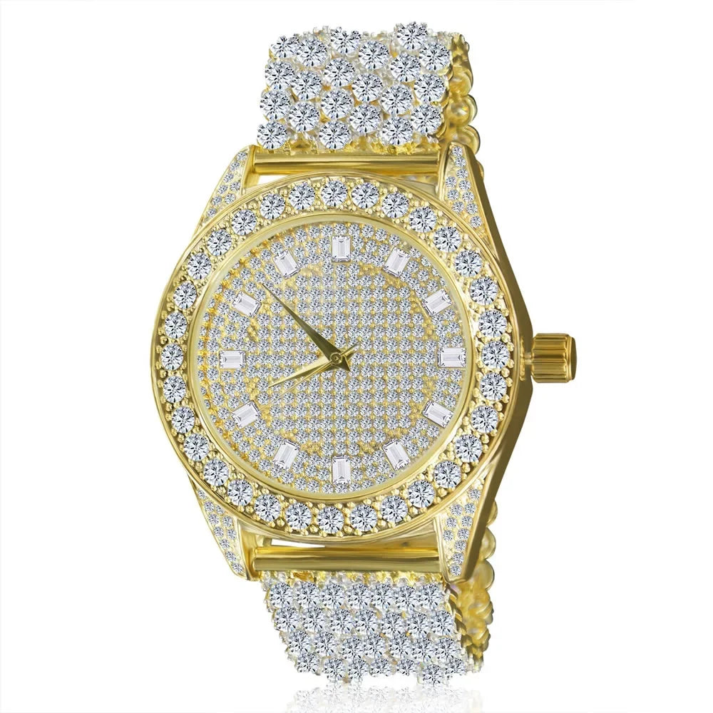 Luxury Iced Khronos Celebrity Wear Yellow Gold Finish Sizeimulated Diamonds Custom Band Sizeolitaire Bezel Joe Rodeo JoJo Watch