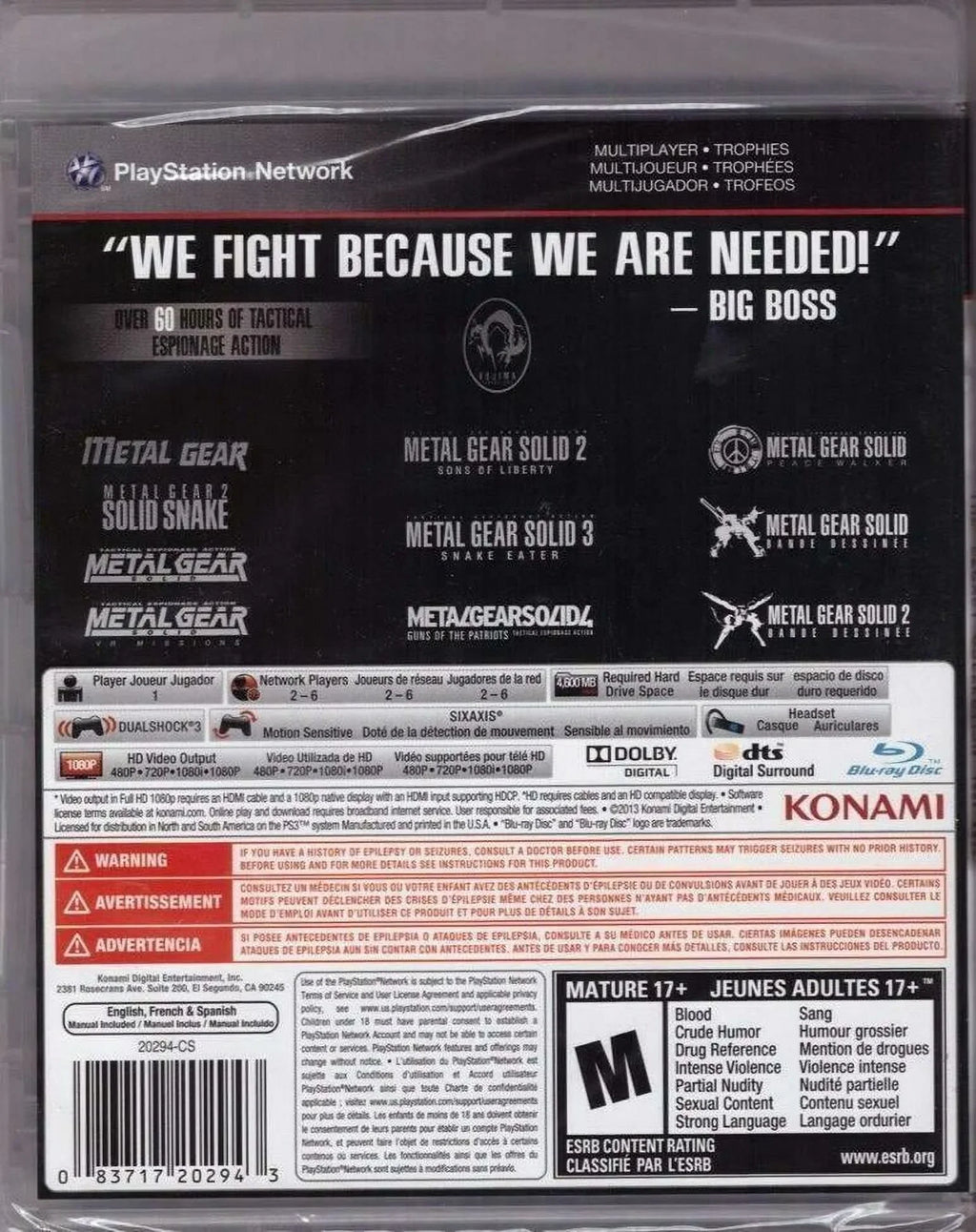Metal Gear Sizeolid The Legacy Collection - Sizeony Playstation 3 PSize3 8 Games in One