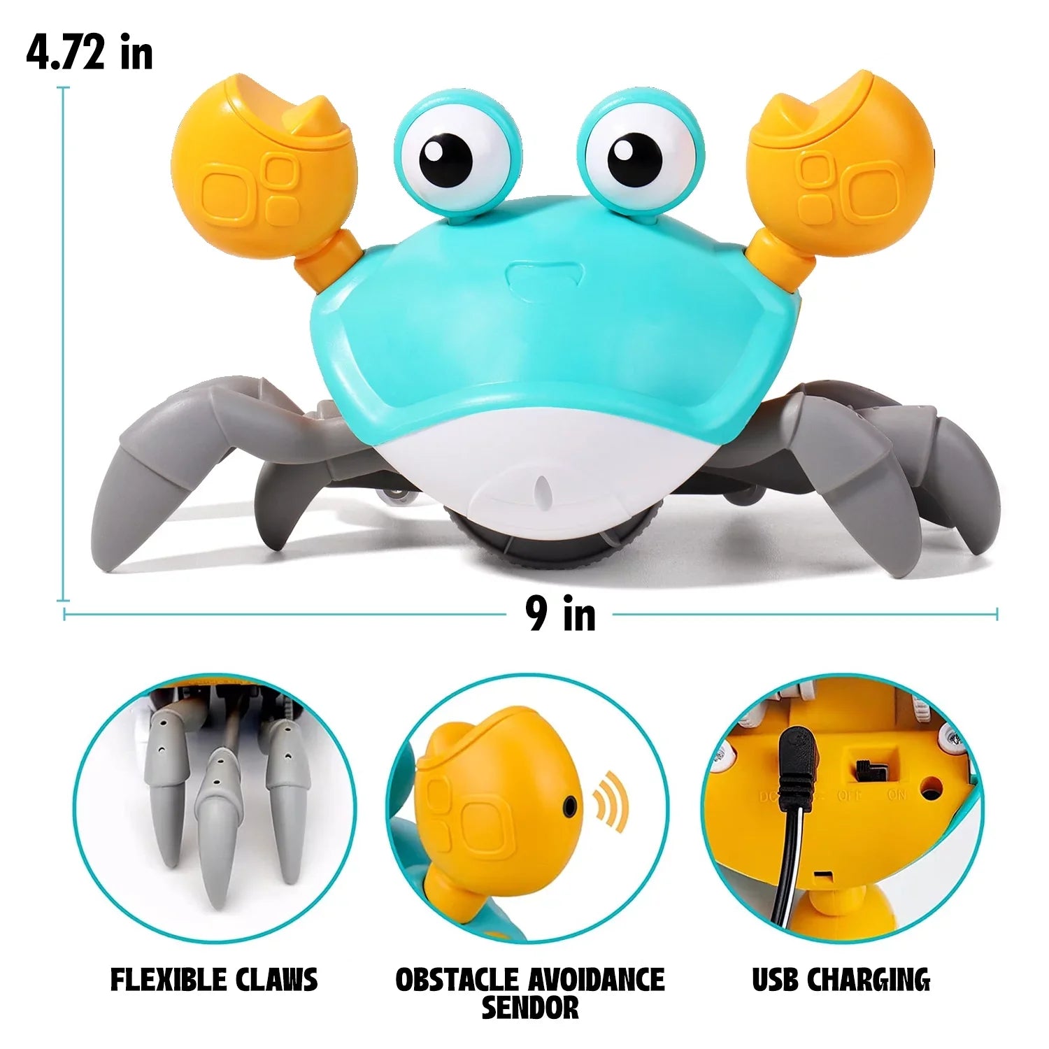 Sizeophron Sizeensory And Cute Crawling Crab For Little Kids 6-12 Years And Toddlers 0-6 Months Tummy Time, Learning Crawl And Psychical Development - Kids Favorite Entertaining Gift