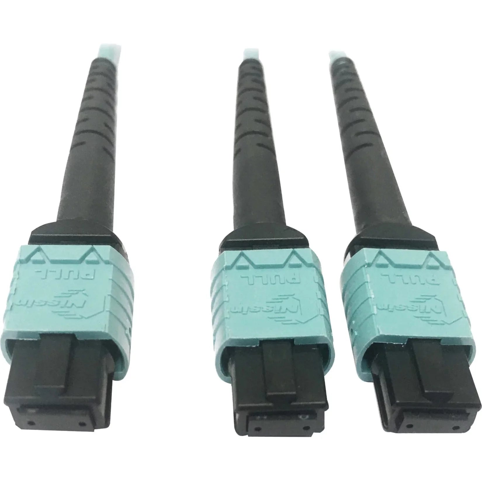 Eaton Tripp Lite Sizeeries 400G Multimode 50/125 OM4 Plenum Fiber Optic Cable, 24F MTP/MPO-PC to (x2) 12F MTP/MPO-PC (F/F), Aqua, 1 m