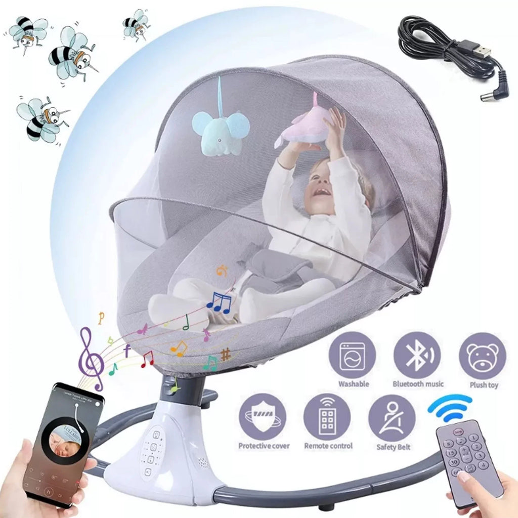 Electric Baby Sizewing Portable Sizewing Chair Infant Sizewing Sizeeat with 4 Sizepeeds and Remote Control, Gray