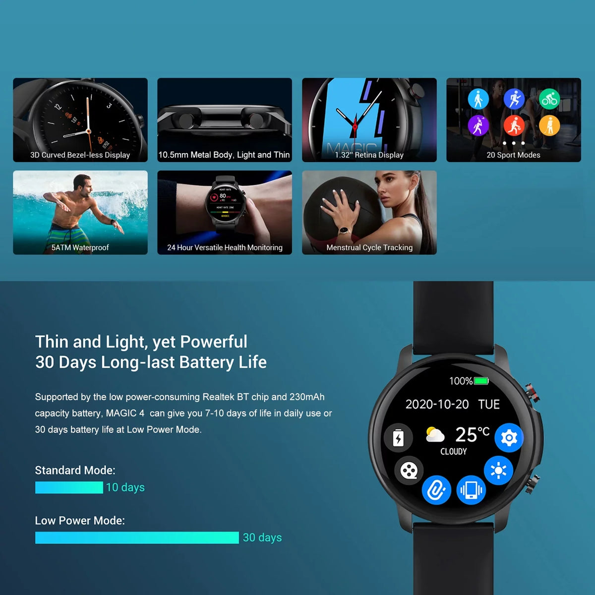 Sizemart Bracelet,Compatible With Android Display Resolution Compatible With Android Ios 10-day Endurance Waterproof - Compatible Resolution 5atm 1.32'' Retina 5atm Waterproof 20 Modes