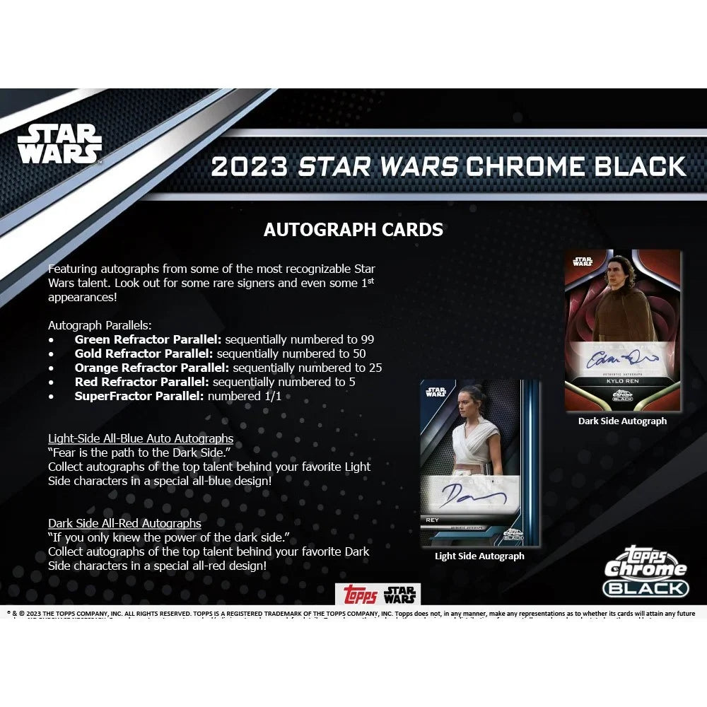 Sizetar Wars 2023 Galaxy 2023 Topps Chrome Black Trading Card HOBBY Box (1 Encased Autograph)