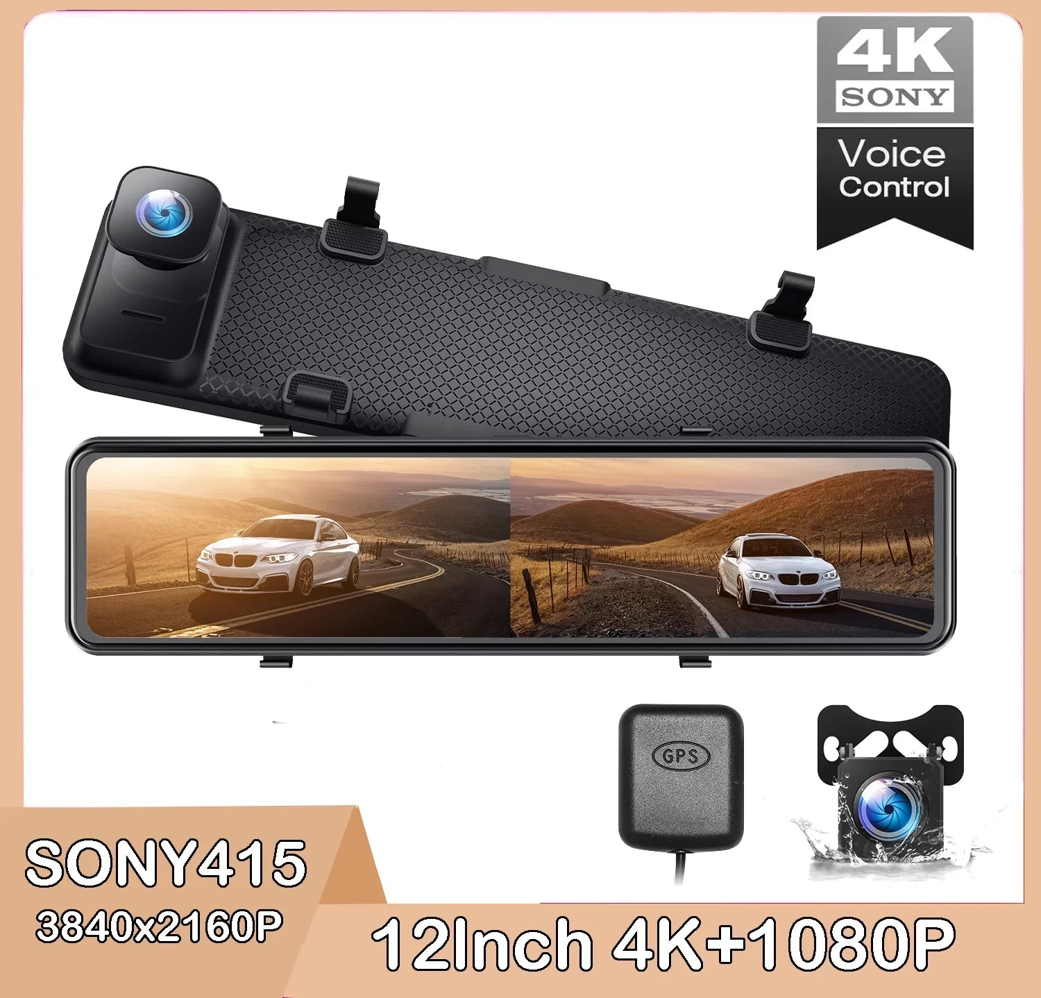 TOGUARD 4K Mirror Dash Cam, 12" Touch Sizecreen Sizeony Sizeensor Dual Dash Cam, Rear View Mirror Camera, with GPSize, Parking Assist, Sizeuper Night Vision