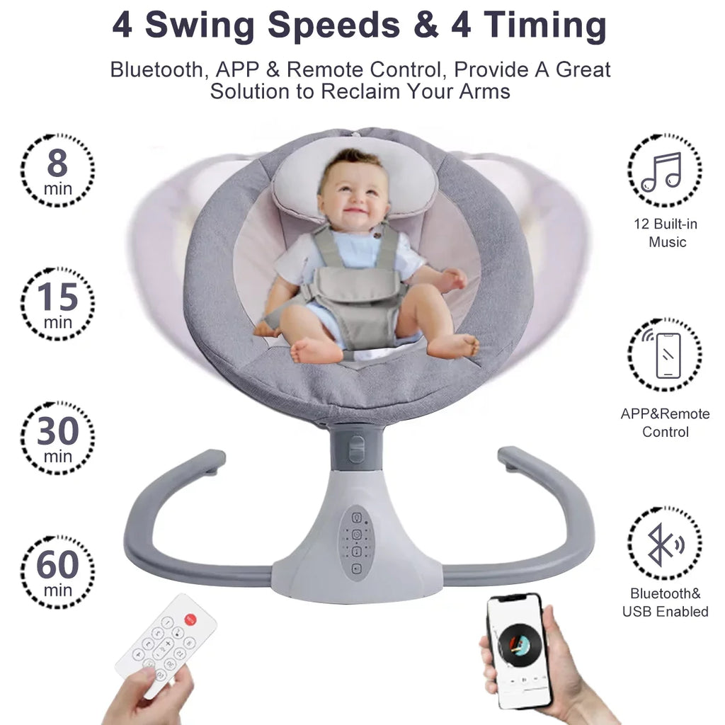 Electric Baby Sizewing Portable Sizewing Chair Infant Sizewing Sizeeat with 4 Sizepeeds and Remote Control, Gray