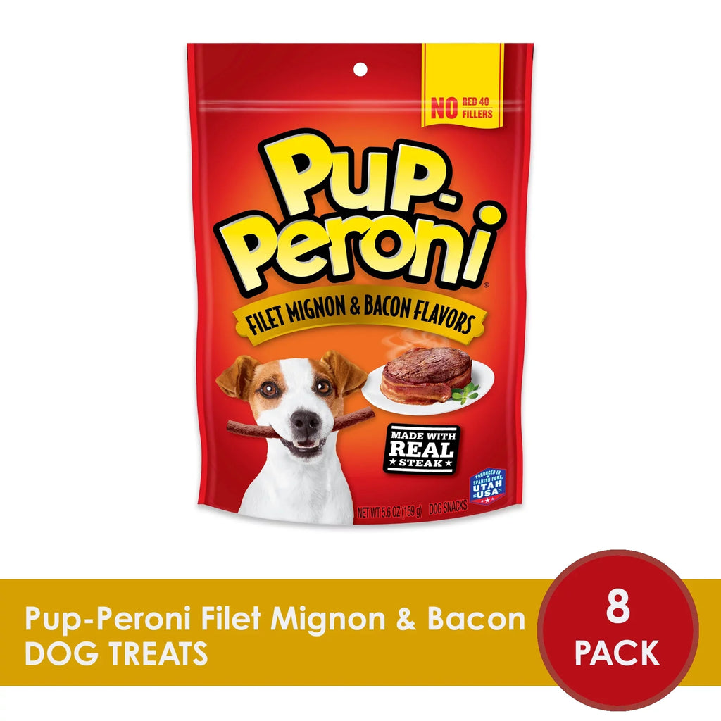 Pup-Peroni Filet Mignon & Bacon Flavor Dog Treats, 5.6oz Bag (Pack of 8)