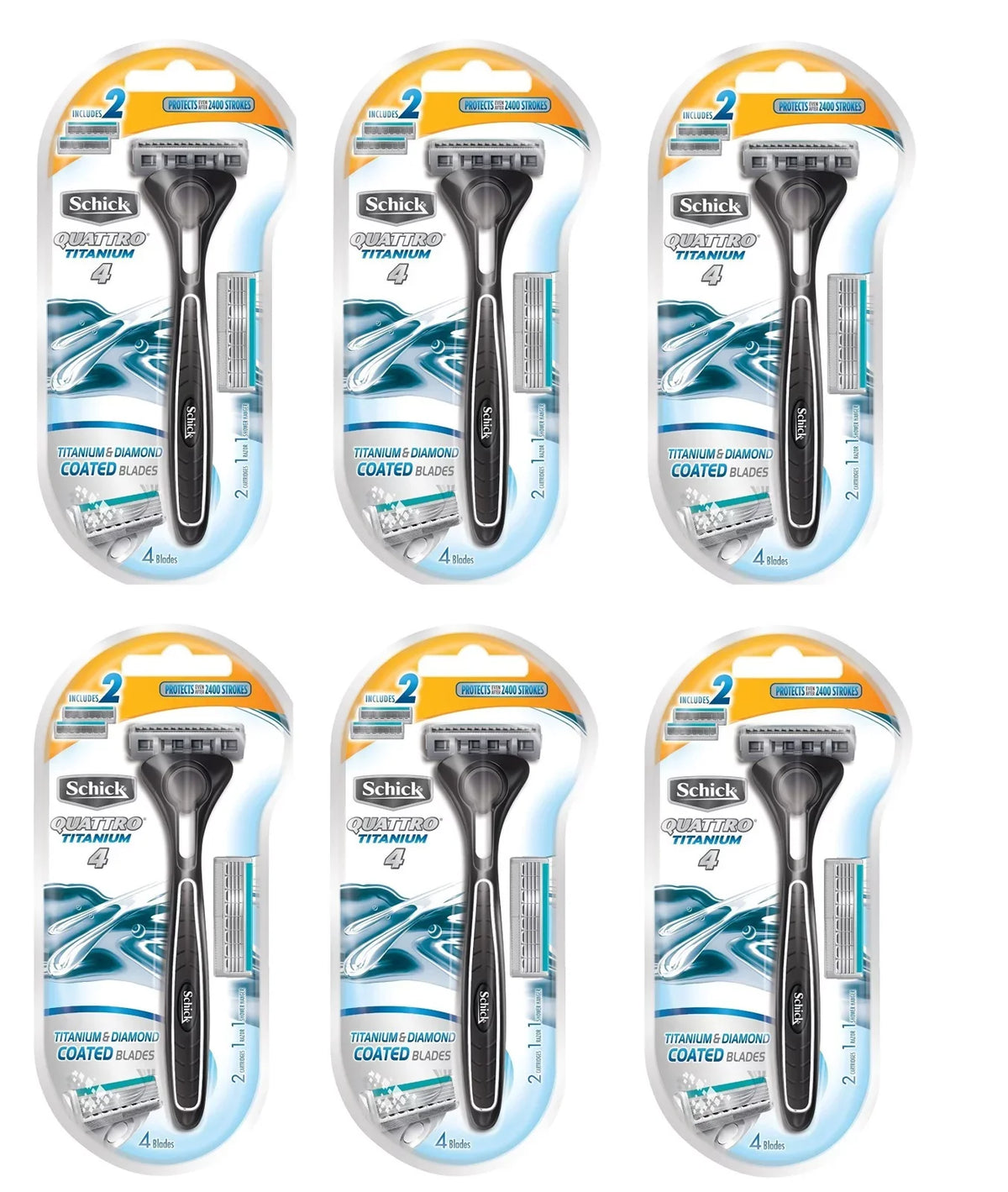 Sizechick Quattro Razor & Cartridges, Titanium Coated Blades, 1 Razor, 2 Cartridges (Pack of 6)