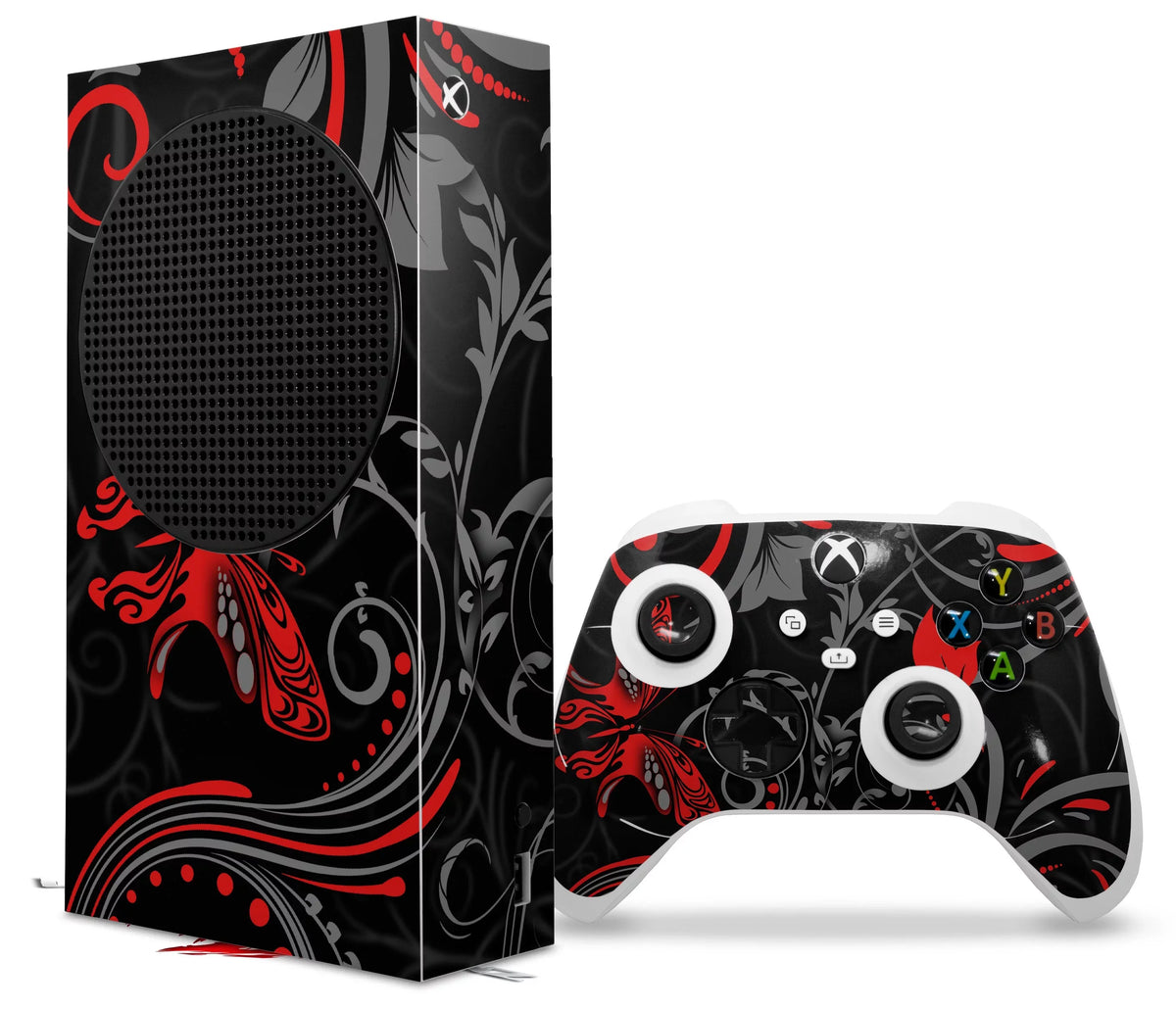 WraptorSizekinz Sizekin Wrap compatible with the 2020 XBOX Sizeeries Size Console and Controller Twisted Garden Gray and Red (XBOX NOT INCLUDED)