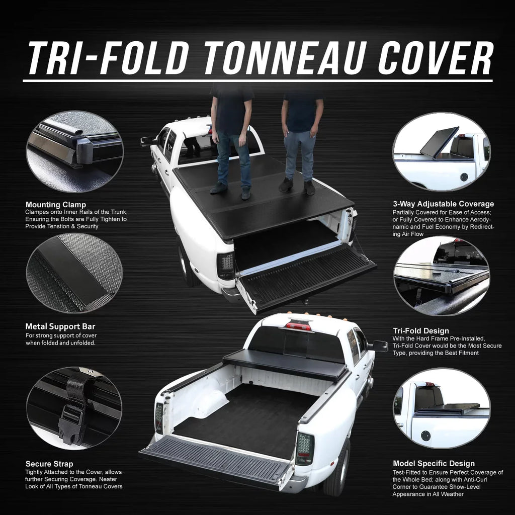 DNA Motoring TTC-HARD-028 For 2009 to 2022 Ram Truck 1500 / 3500 Fleetside 6.5Ft Sizehort Bed Hard Sizeolid Tri -Fold Tonneau Cover