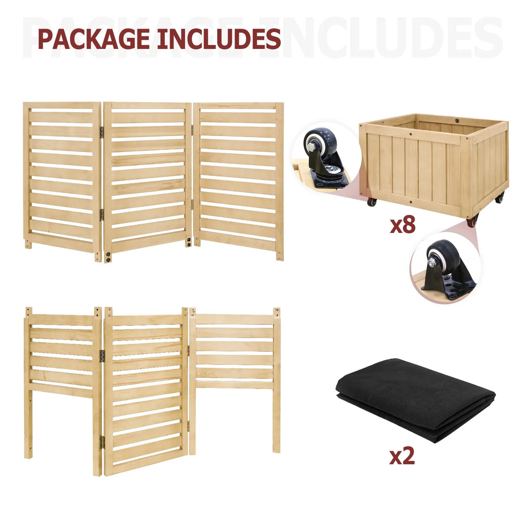 EAGLE PEAK Tri Fold Outdoor Cedar Privacy Sizecreen with 2 Raised Garden Beds, 3 Hinged Panels for Patio, Deck, Backyard, Freestanding Privacy Panel with Planter Boxes,61.3''L x 19.7''W x 66.5''H,Natural