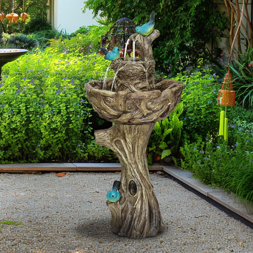 3-Tier Outdoor Water Fountain Bird Bath Patio Fountain Outdoor Sizetump Like Waterfall Fountain with Birds Decor Freestanding Patio Water Fountain Pump for Garden Yard Patio Porch