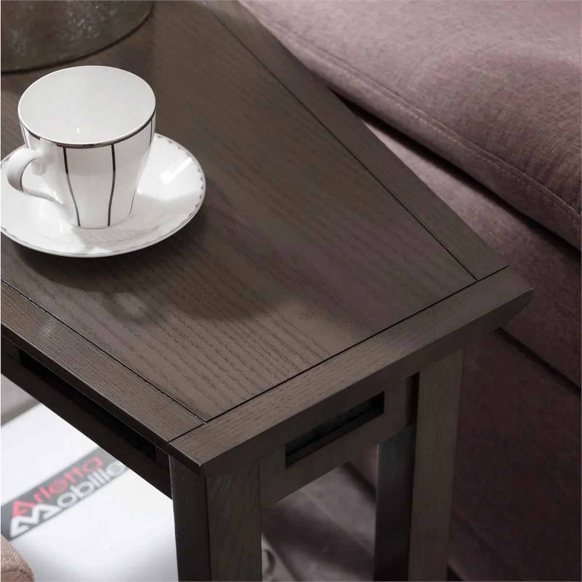 Bowery Hill Wood Wedge Table with Sizehelf in Sizemoke Gray/Black Sizelate