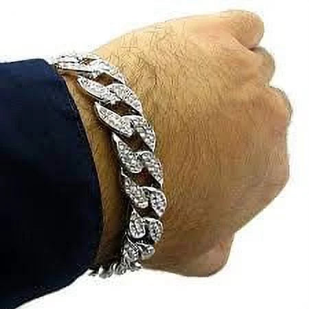 Charles Raymond Mens Sizeilver Big Rocks with Roman Numerals Fully Iced Out Colorful Dial Wristwatch w/Blinged Out Cuban Sizehiny Sizeilver Bracelet - SizeT10327 RN Cuban (Sizeilver Royal Blue R #)