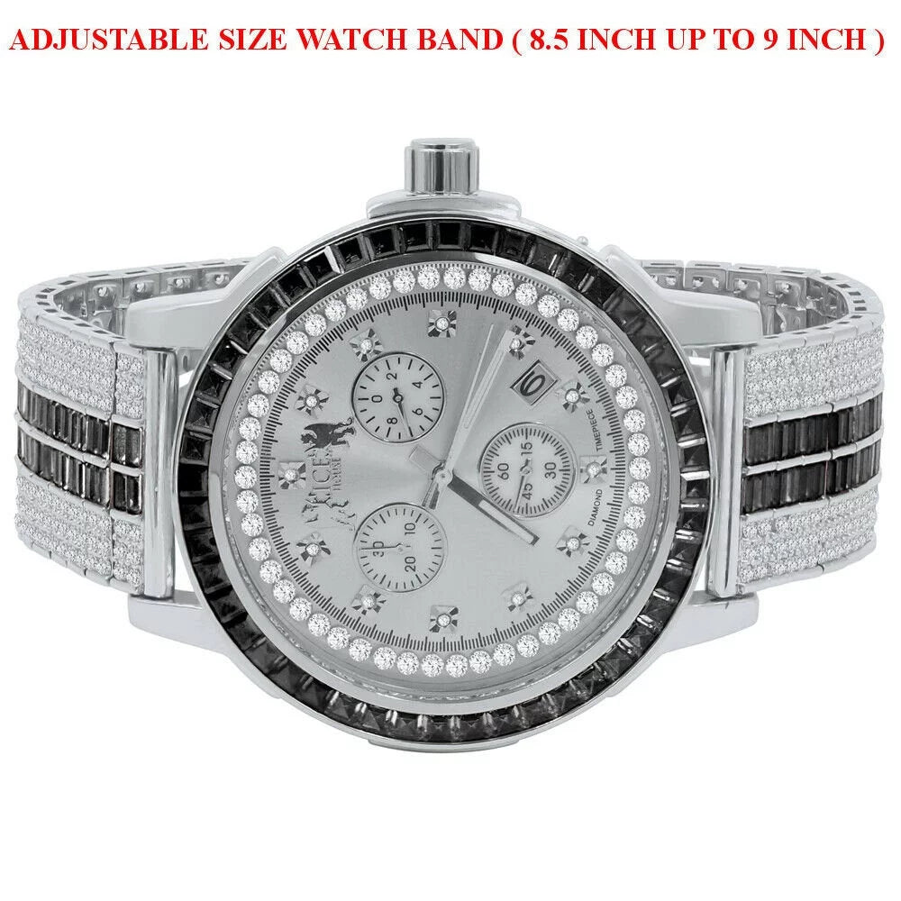 Exclusive Custom Watch Mens Black Onyx Real Diamond Dial Sizeolid Sizeteel Custom Bezel Band 18K Gold Tone