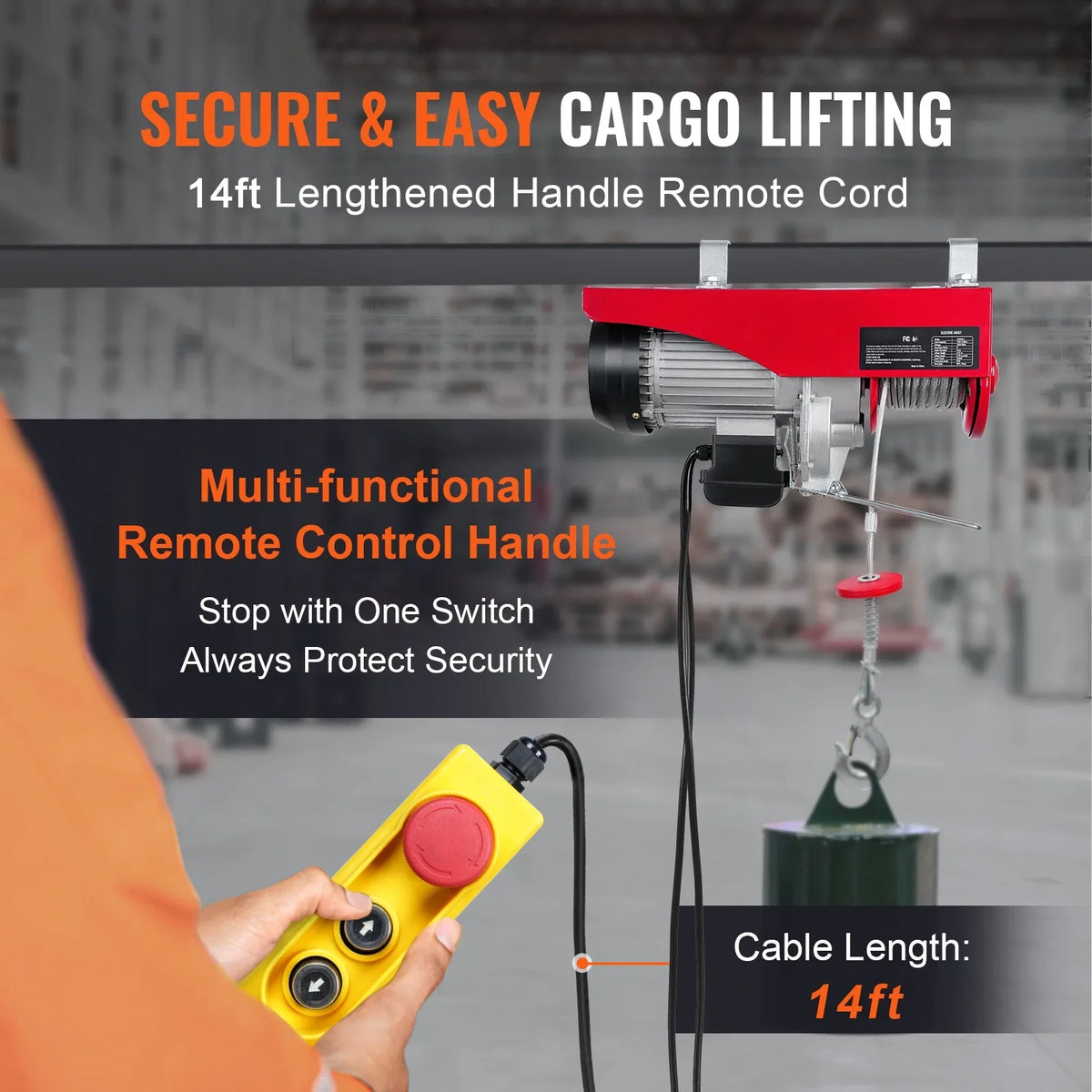 SizeKYSizeHALO Electric Hoist 440lbs Crane Winch with Wired Remote Control 480W 110V