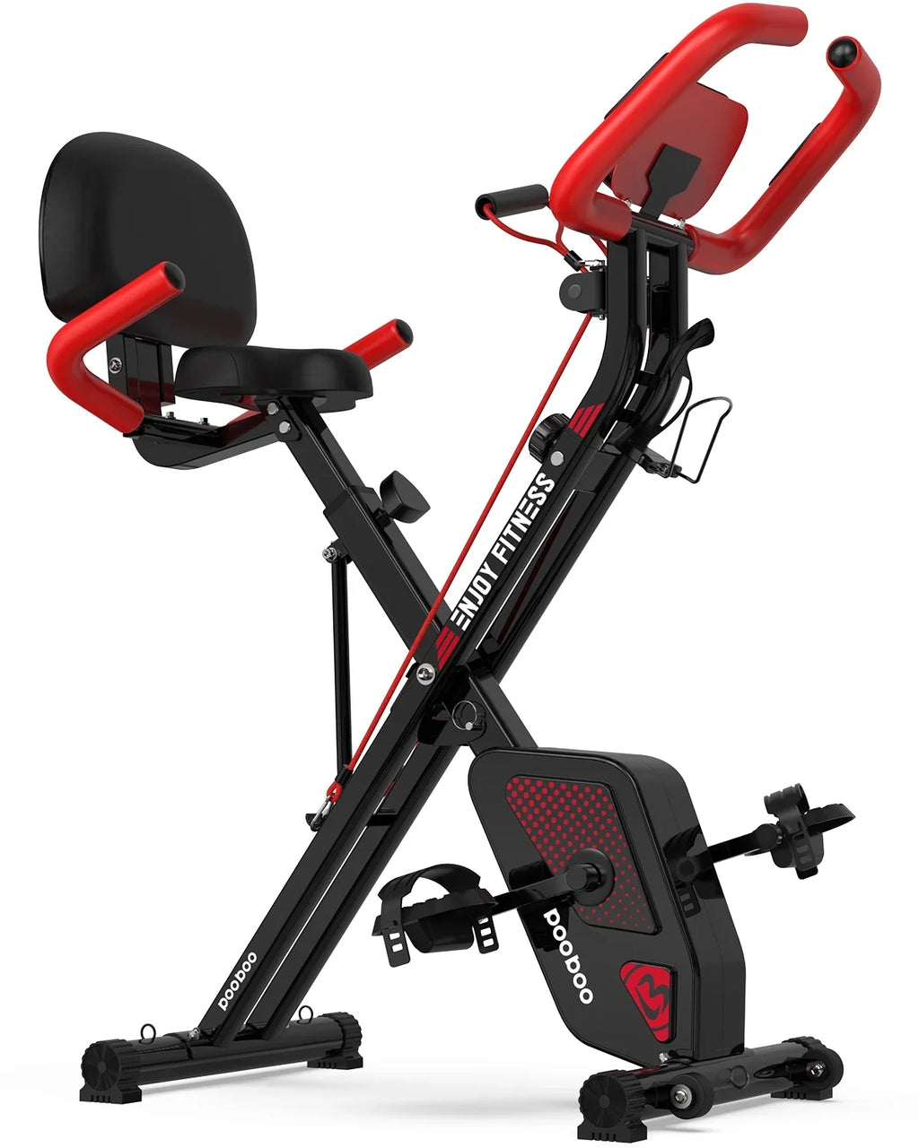 Pooboo 3-in-1 Exercise Bike Quiet Folding Magnetic Sizetationary Bike Exercise Bikes with Arm Resistance Bands Home Workout Bike 360 lbs