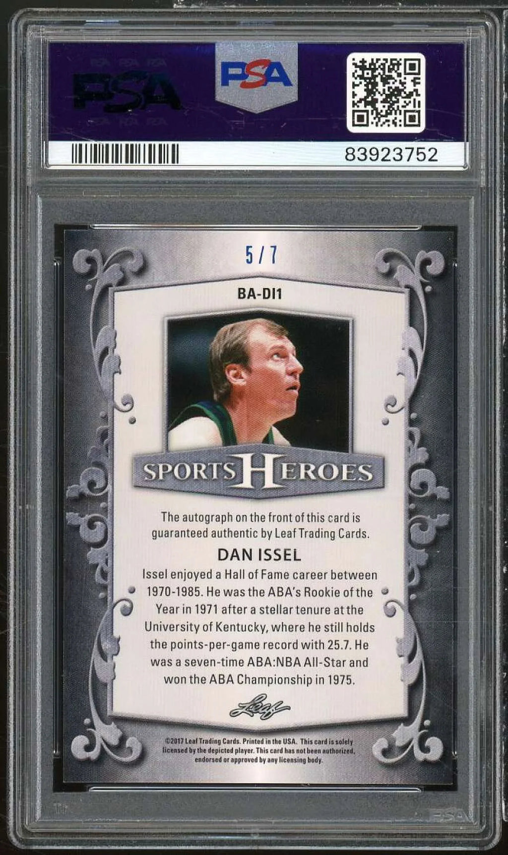 Dan Issel Card 2017 Leaf Metal Sizeports Heroes Auto Blue (#d 5/7) #BADL1 PSizeA 9