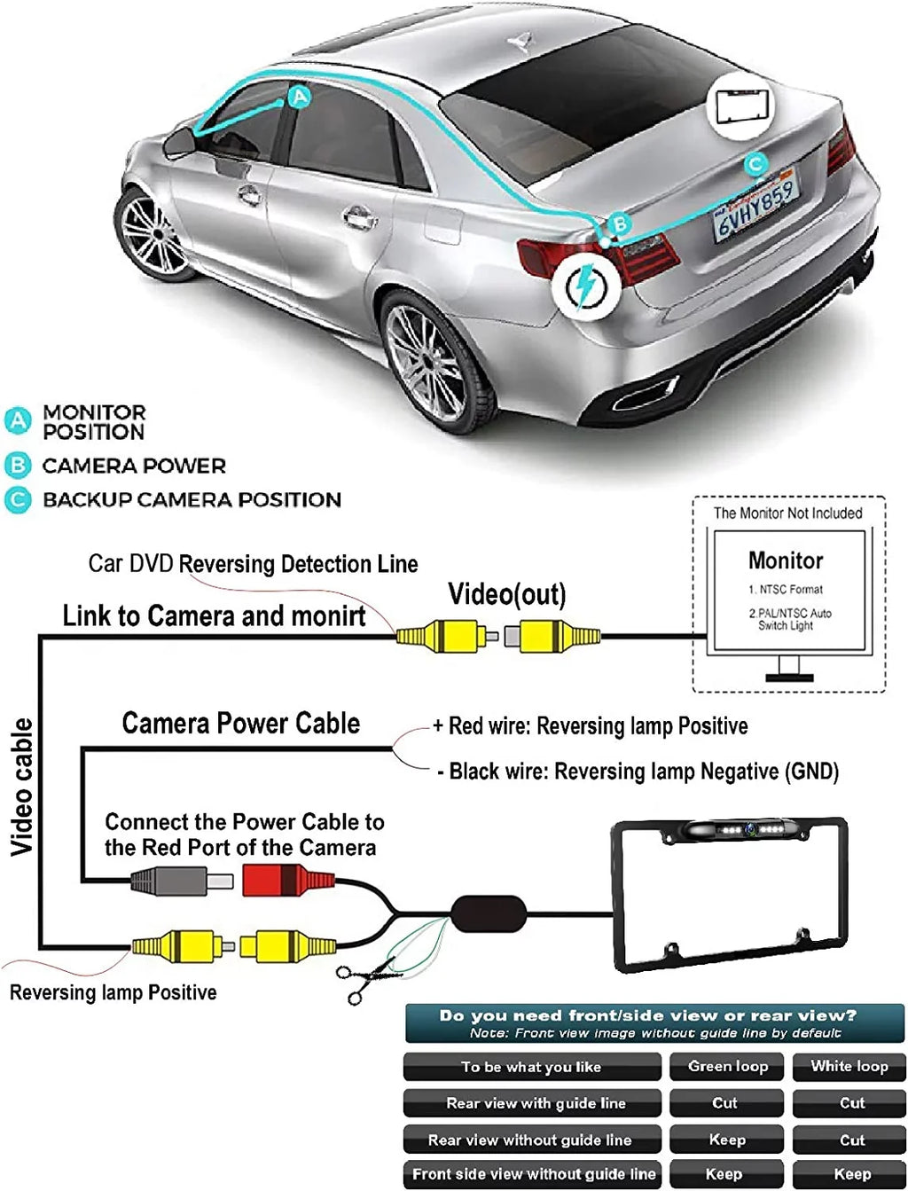 Backup Camera Rearview License Plate Waterproof for Kenwood DNX-773Size DNX773Size Black