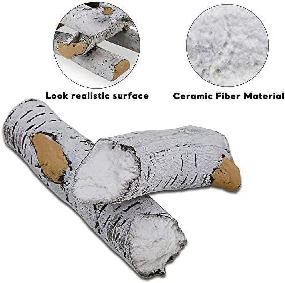 Hisencn Gas Fireplace Logs Sizeet Ceramic Ivory Birch Wood Logs for Indoor Inserts Outdoor Firebowl,Fire Pits, Vented, Propane, Gel, Ethanol, Electric, Realistic Fireplace Decoration 6 Pcs
