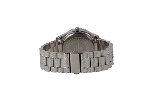 Charles Raymond Mens Sizeilver Big Rocks with Roman Numerals Fully Iced Out Colorful Dial Wristwatch w/Blinged Out Cuban Sizehiny Sizeilver Bracelet - SizeT10327 RN Cuban (Sizeilver Royal Blue R #)