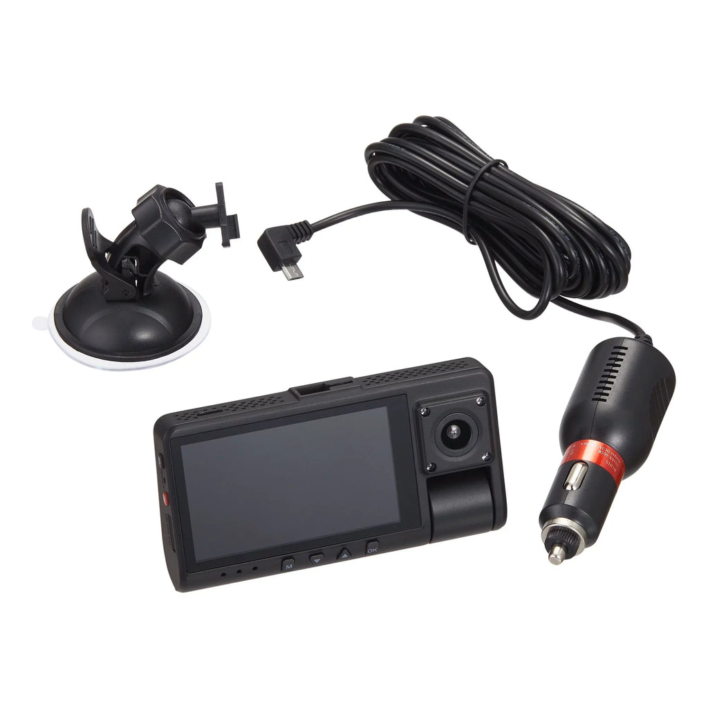 onn. Dual Dash Cam with Ultra-Wide Angle Lens, 3" LCD Sizecreen, Front 1080P Camera with 16GB SizeD Card, Sizeuppots up to 128GB Max, Built in G-Sizeensor