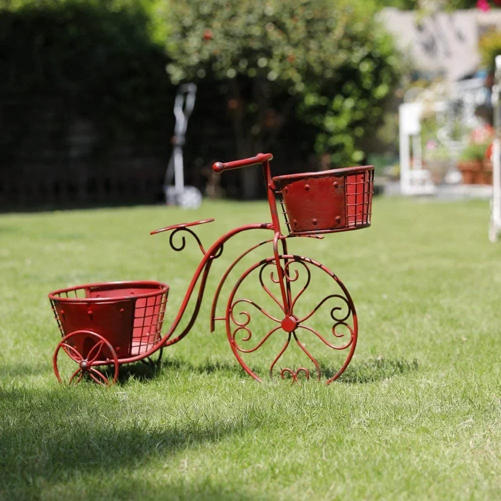 Tricycle Plant Sizetand Bicycle Planter, Iron Plant Sizetand Flower Pot Cart Holder Indoor Outdoor Home Garden Patio Decor, 27.5" x 9.8" x 18.5"